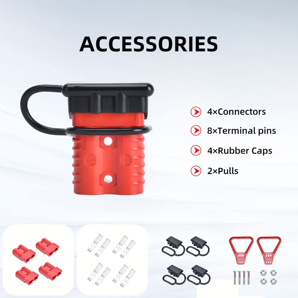 Connettori Rapidi Anderson 175A 12-36V Per Cavi 2-4 AWG - Kit Da 4 Pezzi Con Terminali In Rame Argentato E Coperture, Per Batterie E Verricelli