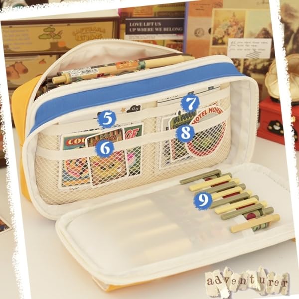Image of Alokik Retro 6-Compartment Pencil Pouch for Students | Huge Spacious Multi-Layer Oxford Fabric Stationery Organizer | Zippered Pocket Case for School Best Gift Pouch (Dream Yours Green Pocket)