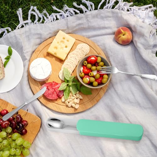 HOTUT Zestaw sztućców kempingowych, 3 szt łyżek ze stali nierdzewnej wielokrotnego użytku, Przenośny zestaw przyborów sztućce do czyszczenia, na wędrówki, podróże, piknik, do biura, szkoły (zielony)