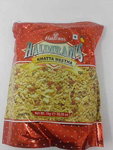 Haldiram's Khatta Meetha (Sweet-N-Spicy) Mix Of Chickpeas Flour Noodles,Rice Flakes, Green Peas & Peanuts - 35.30Oz, 1Kg #TOP30
