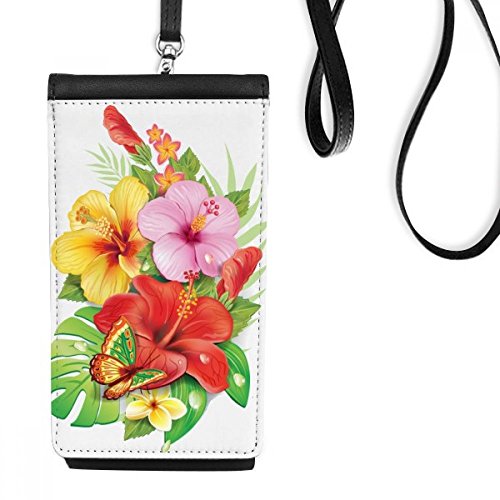 Bourse en cuir suspendu pour téléphone noir motif bouquet fleurs