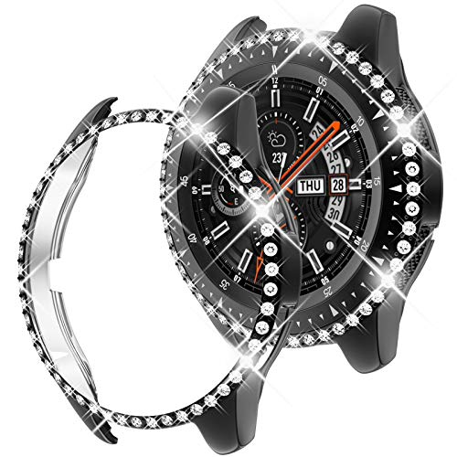 Goton Compatible for Samsung Galaxy Watch 46mm Case Bling 2018 Release, Women Crystal Diamond Watch Face Cover Shiny PC Case Protector for Galaxy Watch 46mm Bumper (Black, 46mm)