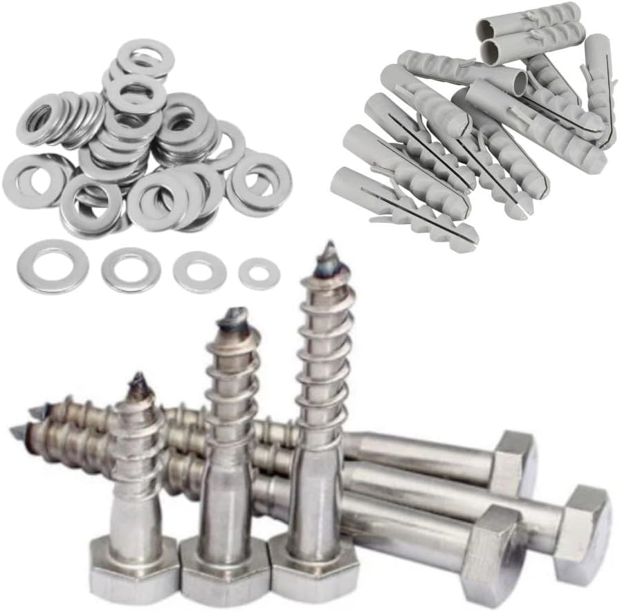 25x M8 x 60mm A2 Stainless Steel Coach Screw with Nylon Wall Plug & Washer Hex Hexagon Head Wood Screws Lag Bolts Wood Masonry Brick Wall Fixing Lag Screw Bolts for Fencing Aerial Shelves