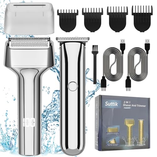 Suttik Set di tagliacapelli professionale 2 in 1, rasoio elettrico, lama a T, set di cura ricaricabile, regalo da uomo