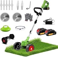 Cordless Garden Strimmers,Electric Cordless 21v Grass Strimmer with 2 X 2000mAh Battery, Adjustable Metal Blades,Garden Trimmer Telescopic Lightweight with Roller, 850W, for Gardens,Park Lawns