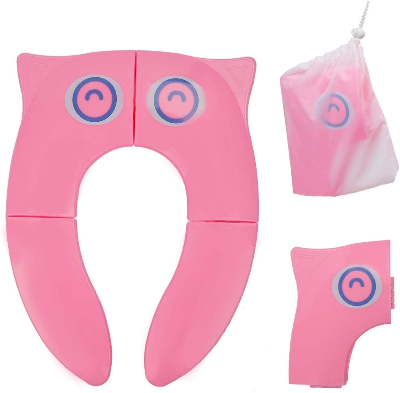 Zeinwap Portable Potty Seat with Splash Guard for Toddler, Foldable Travel Potty Seat with Carry Bag, Non-Slip Pads Toilet Potty Training Seat Covers for Baby, Toddlers and Kids (Pink, Pack of 1)