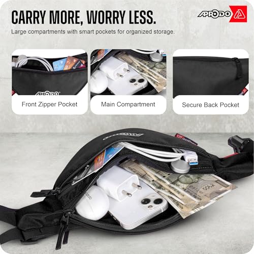 Image of Aprodo Chest & Waist Bag for Men and Women, Hands-Free Fanny Pack Bumbag with 3 Zippered Pockets, Easy Carry Phone Wallet & Cards Beltbag for Sports, Travel, Jogging, Cycling and Workout (Black)