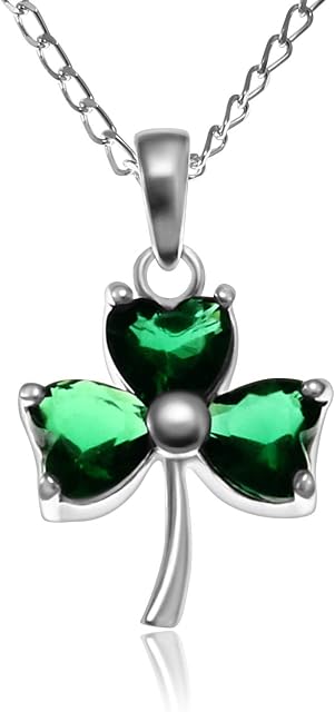 Alexander Castle Sterling Silver Celtic Irish Shamrock Faux Emerald Pendant Necklace with 18" Chain and gift box. Great woman's gift for Christmas or Birthday's