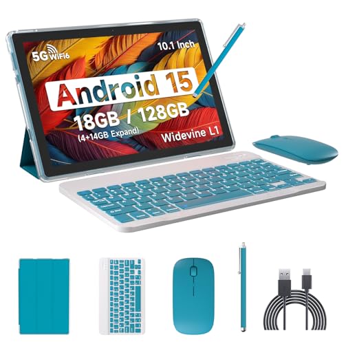 IWEGGO 15 Android Tablet, 10" 18GB RAM + 128GB ROM/2TB Expandable Tablet, 2.0GHz Quad-Core Processor, 1280x800 HD Touchscreen, 5G WiFi6 BT5.0, 2-in-1 Tablets with view 1