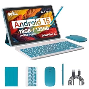 IWEGGO Tablet Android 15, 10 pulgadas, 18 GB de RAM+128 GB de ROM/2 TB expandible, procesador de cuatro núcleos de 2.0 GHz, pantalla táctil HD 1280 x 800, WiFi 5G 6 BT 5.0, tabletas 2 en 1 con funda