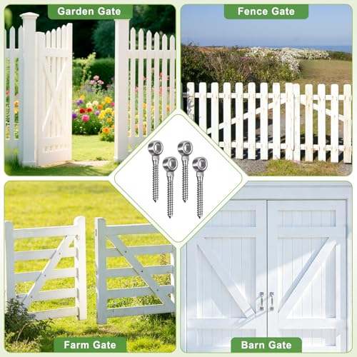 Image of Insaga 304 Stainless Steel Gate Hinges for Wooden Fences, Heavy Duty One-Piece Screw Eye Hinge with 5 /8'' Hole Dia, 4-1 /2'' Length for Farm Gate Sag Correction (4Pack)