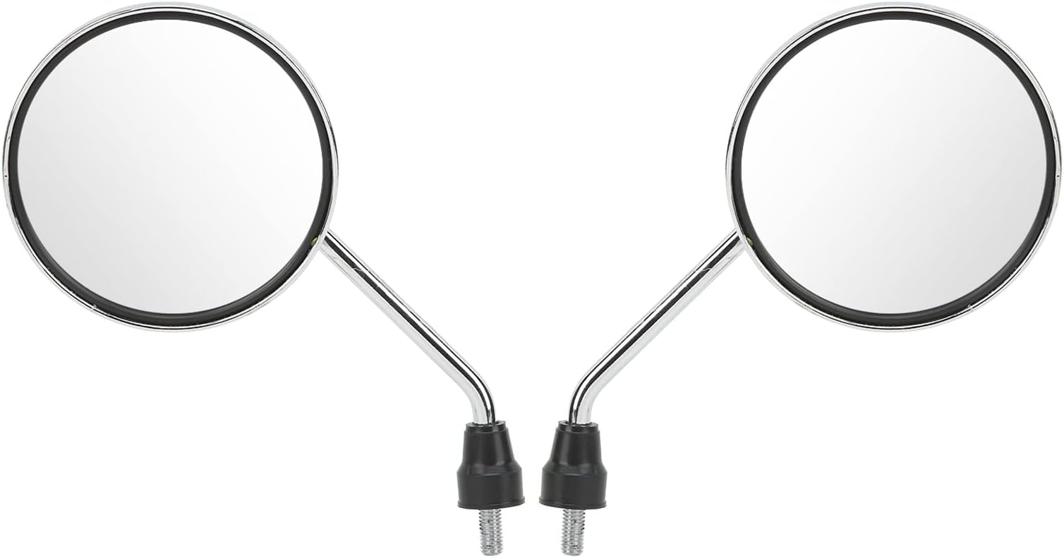 Fren Motorcycle Rear View Mirror, Metal Alloy Round 1 Pair Chrome Plated Motorcycle Wing Mirror Clear Vision 8mm Thread for ATV for Street Bikes