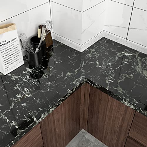 Chihut Black Marble Wallpaper 30"X118" Marble Contact Paper Peel And Stick Countertops Waterproof Granite Paper Self-Adhesive Removable Vinyl Wrap For Kitchen Bachsplash Shelf Liner Door Furniture #TOP7