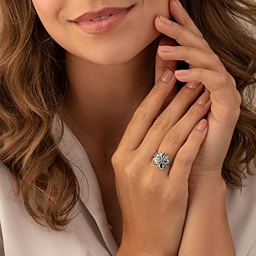 PEORA London Blue Topaz and Peridot Flower Ring for Women 925 Sterling Silver, Natural Gemstones, 3.25 Carats total, Size 5, Women Statement Ring, August Birthstone Rings for Women2