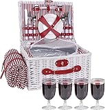 Cesta de mimbre para 4 personas, clásico juego de cesta de picnic de mimbre con bolsa aislada, bolsa térmica, manta de picnic y juego de utensilios para camping al aire libre