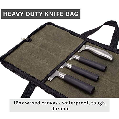 Qees Knife Roll,Heavy Duty Knife Bag,Waxed Canvas Knife Case With 4 Slots For Knives & Kitchen Tools,Chef Knife Bag With Handle.portable Knife Roll Bag For Chefs Culinary Traveling.knives Pouch #TOP5