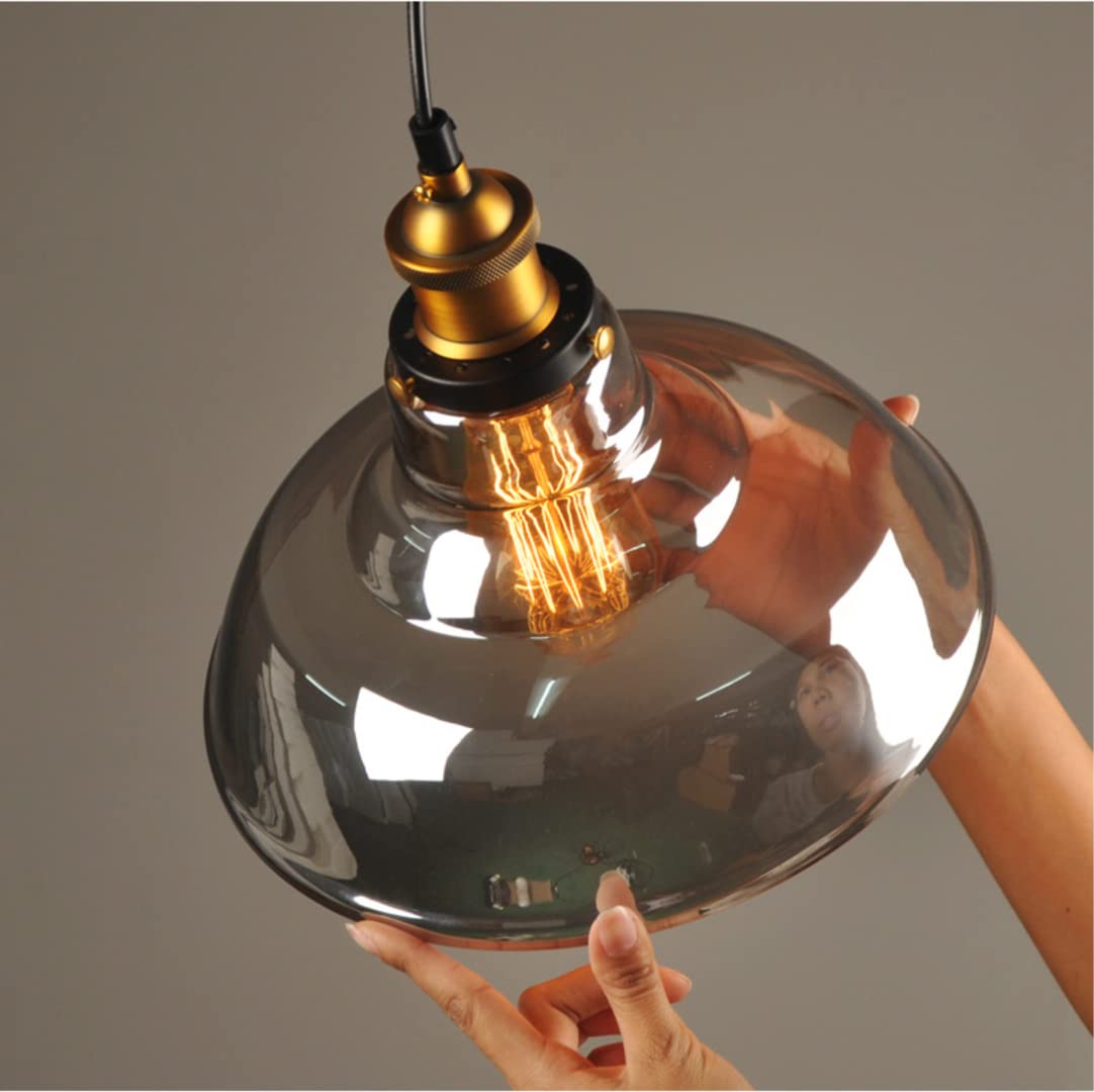 Suspension Industrielle Vintage, Abat-Jour en Verre Gris Fumé Créatif Suspension Lustre Plafonnier pour Loft, Restaurant, Couloir, Café, Bar