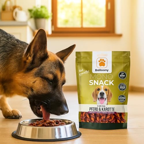 Balloony.pet Monosnack Kaustangen Pferd & Karotte – Natürliche hundeleckerli Pferd für jeden Hund – Luftgetrocknete leckerlies für Hunde (150g)