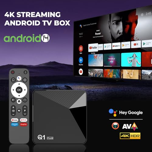 Image of 4K Android TV Box with 4GB RAM+32GB ROM Chromecast Built-in Android 14, Bluetooth 5.1 Dual Band CPU 2.4 /5GHZ HDR Support Smart OTT Box (Black, Google Assistant Working, HDMI Port Compatible)
