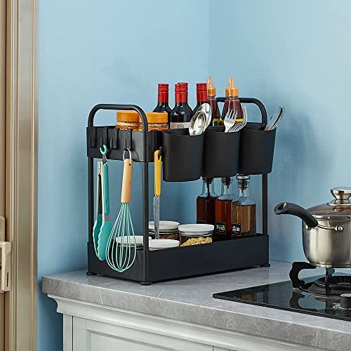 Organiseur sous évier à 2 étages avec poignée, meuble de salle de bain, rangement sous l'évier, avec 3 paniers,Ensemble d'organisateur d'armoires de cuisine à 2 niveaux-40*22*50.5 cm (blanc) Cover