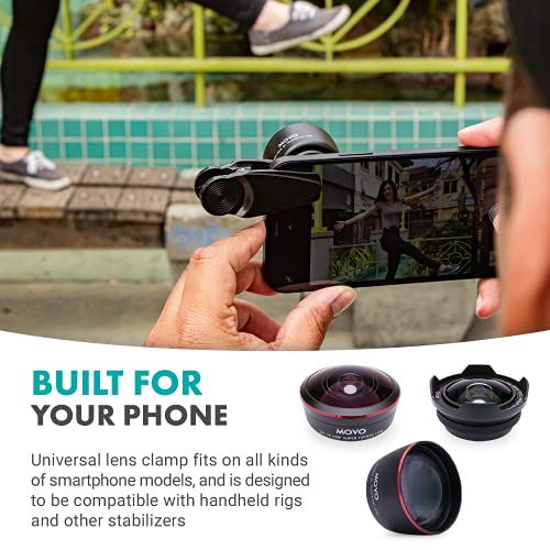 Movo Smartphone Camera Lens Kit - Wide Angle, Telephoto, Fisheye Phone Camera Lens Attachments & Case For Iphone And Android Phone - Photography Accessories For Cell Phone Camera Effects, Zoom, Macro #TOP1