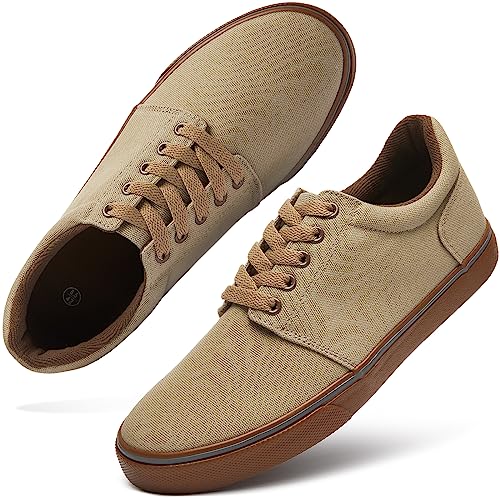 hash bubbie Mens Canvas Shoes Classic Men's Canvas Sneakers Low Top Tennis Shoes Lace up Comfortable Skate Casual Shoes （Mocha Brown.US12）