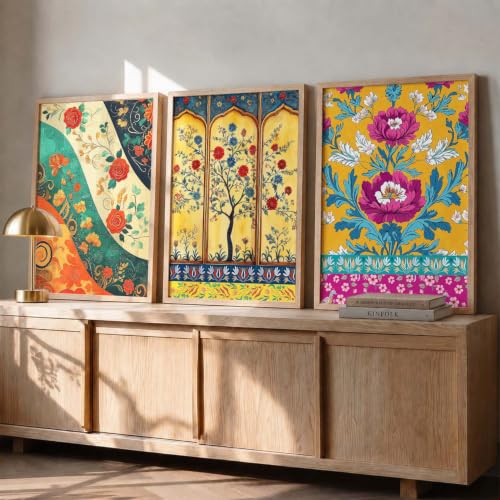 Image of kotart Madhubani Wall Decoration | Madhubani Art Painting With Frame For Living Room Bed Room Hotel Wall Decor Digital Reprint Set of 3 (13X17 inch)