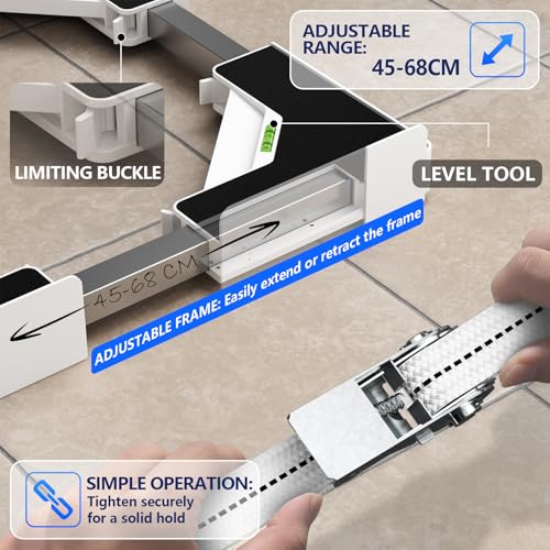 JHCHU Washer Dryer Stacking Kit, Universal Stacking Kit for Washer and Dryer, Adjustable Frame for 45~68cm Stackable Washer and Dryer Stacking with Ratchet Strap (White) - Image 6