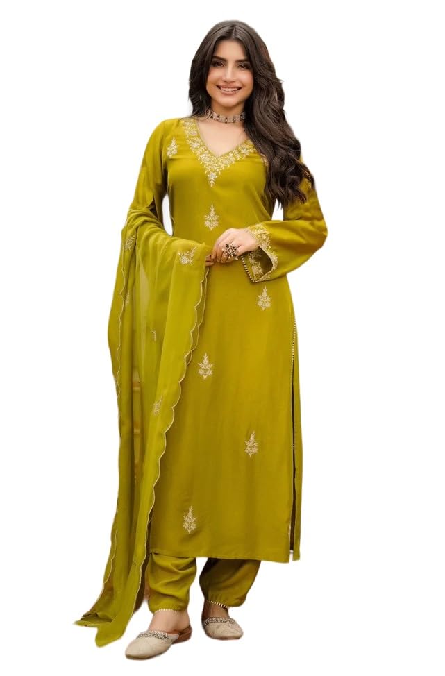 Image of Klosia Women Embroidery Solid Straight Kurta and Pant Set with Dupatta