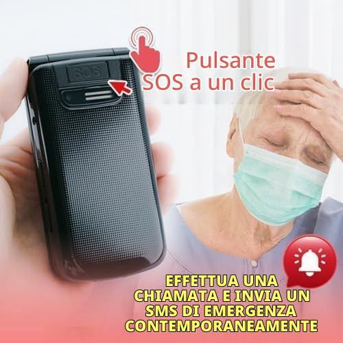 Telefono a conchiglia VOCA con tasti grandi per anziani | 4G LTE sbloccato | Volume alto | Tasto SOS | Chiamata rapida | Testo predittivo | Base di ricarica | V340 (Nero)