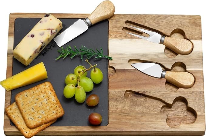 LaDonna Cheese Board and Knife Set | Charcuterie Boards for Serving Dishes | Wooden Tray Cheese Board Gift Set Serving Tray Includes 2 Knives and 1 Fork | Cheese Board Set