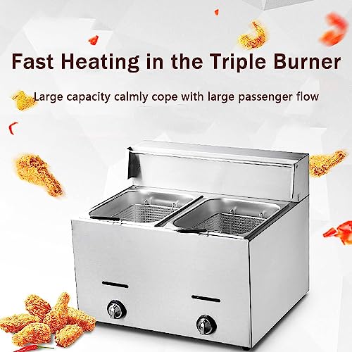 Frittierte Maschine Propangas-Fritteuse, Fettchip-Fritteuse, Doppeltanks, kommerzielle Arbeitsplatte, Edelstahl-Chipfritteuse, Pommes Frites, rutschfeste Füße, leicht zu reinigen, für Zuhaus – Bild 4