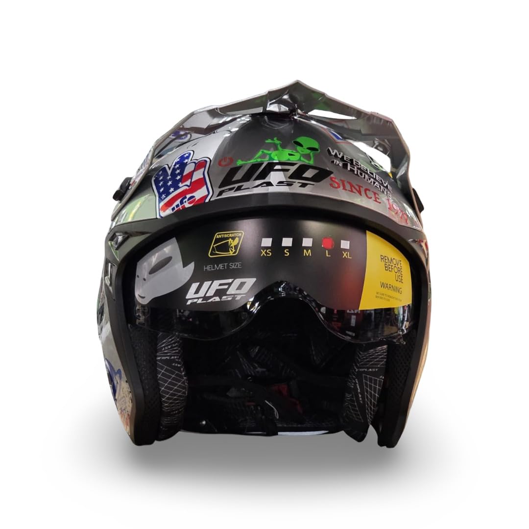 Casco Moto Trial UFO serathan Logos Gris Plata Grafic Talla L