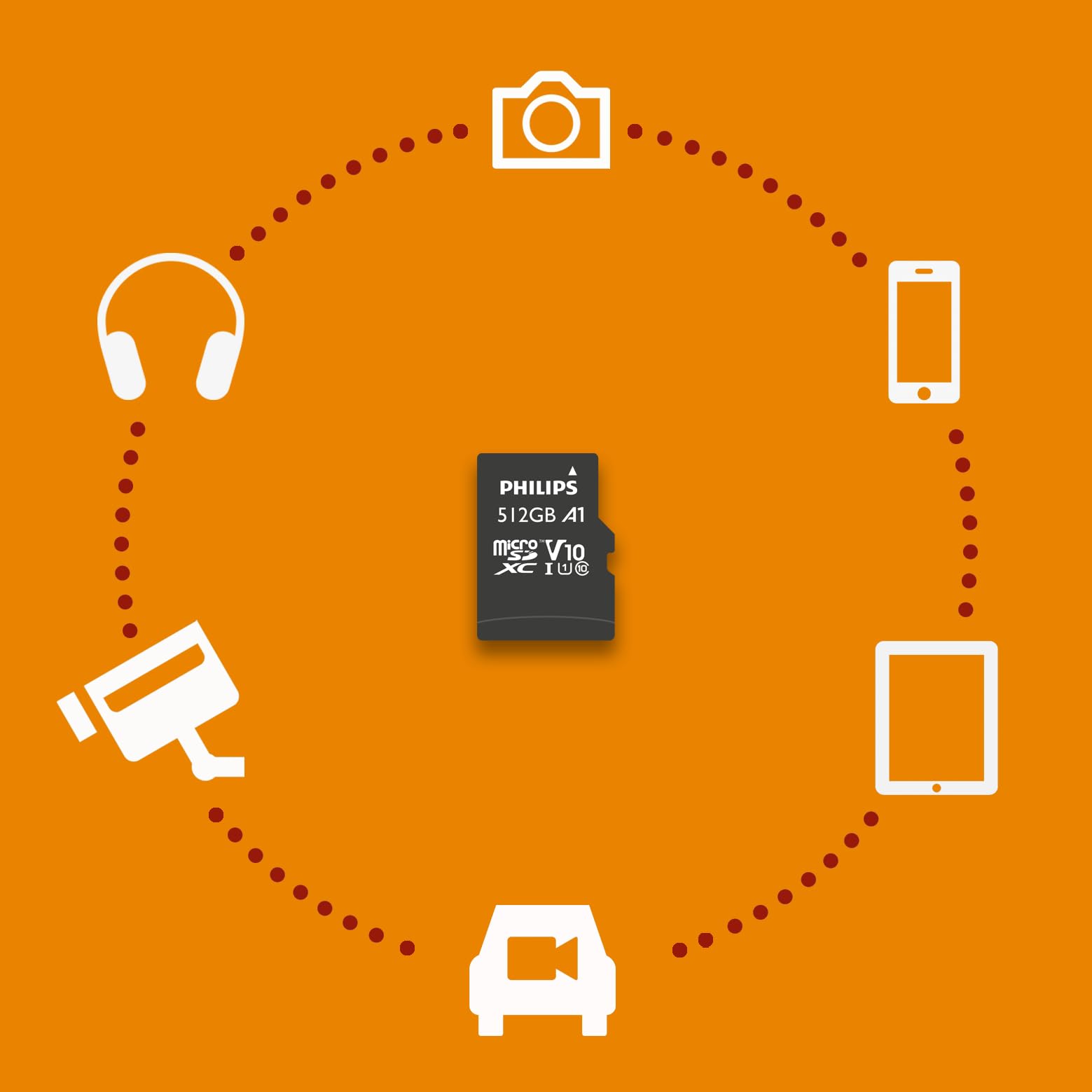 Philips Ultra Speed Carte microSDXC Card 512 Go + Adaptateur SD UHS-I U1, Vitesse de Lecture jusqu'à 80 Mo/s, A1 Fast App Performance, V10, Carte mémoire pour Smartphones, Tablette, PC, vidéo Full HD