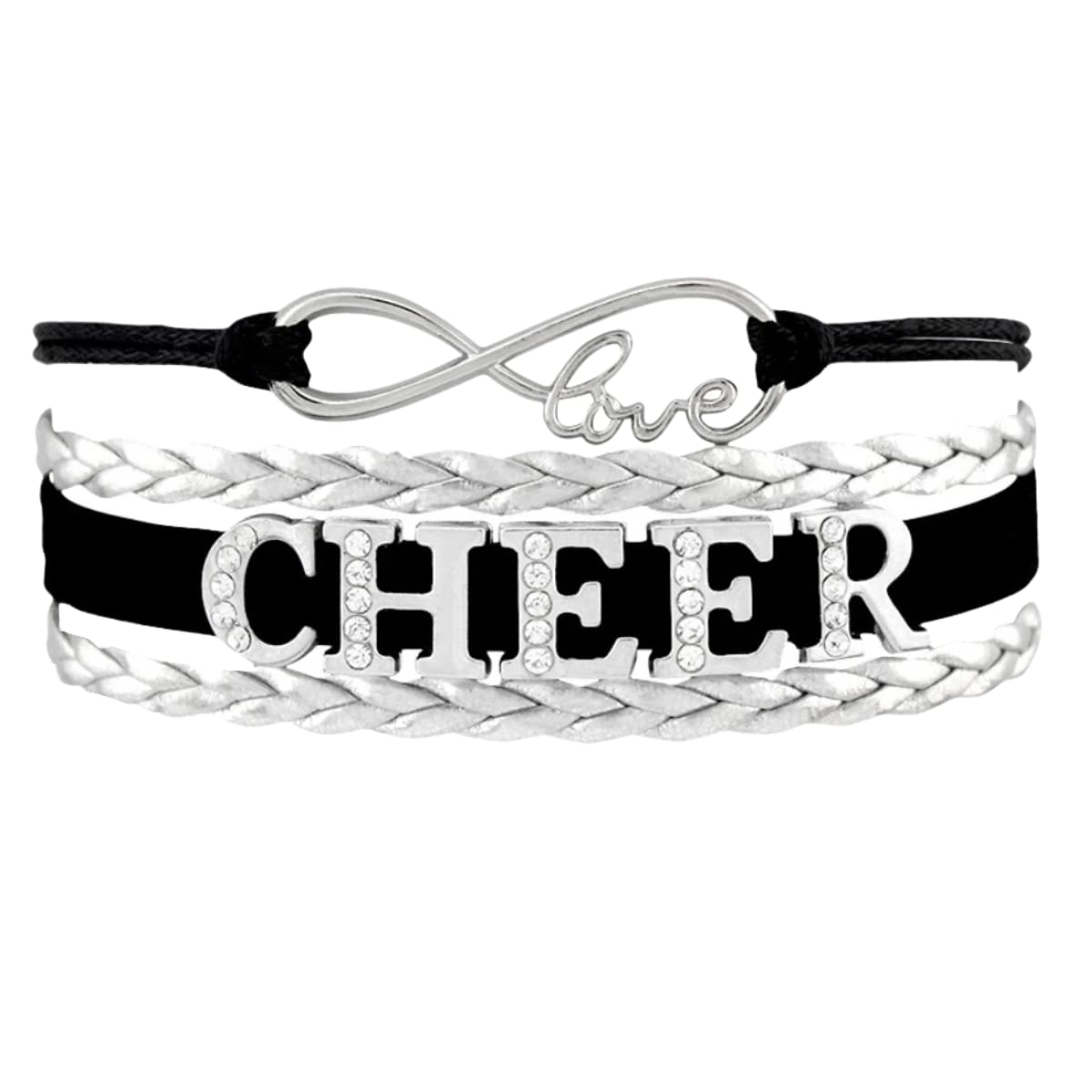 Infinity Collection - Cheerleading Bracelet - Rhinestone Black - Adjustable Cheer Charm, Jewelry, Gift for Cheerleaders, Teams, and Coaches