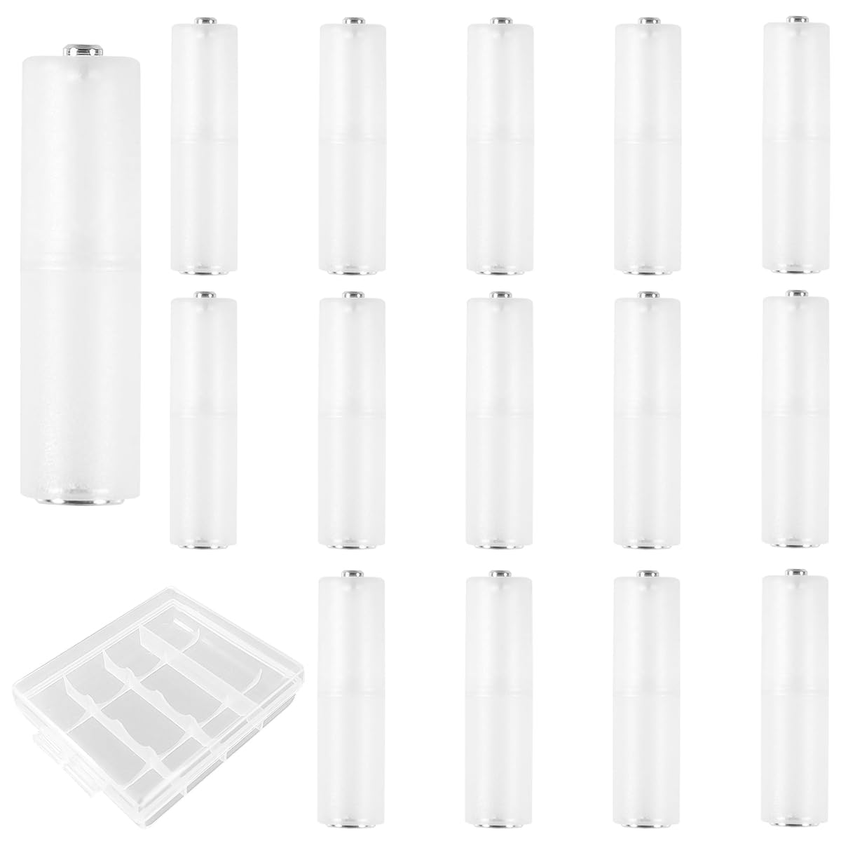 15PCS AAA to AA Battery Adapter AAA to AA Battery Converter Holder Transparent Cases Shell Metal Contacts On Bottom with Battery Storage Box for Battery Converter AAA to AA(Clear Color)