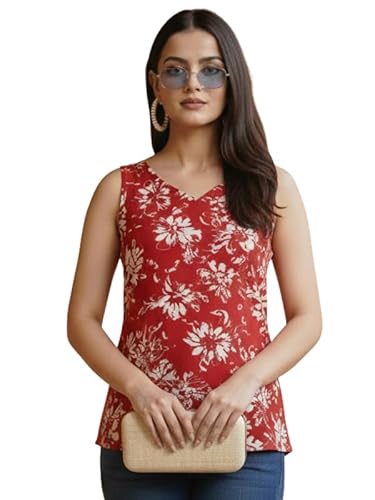 NG NIROMIKA Rayon Jaipuri Printed Strappy Top for Women | Ethnic Kurta for Girls | Casual Peplum Top for Girll | Red | 3XL