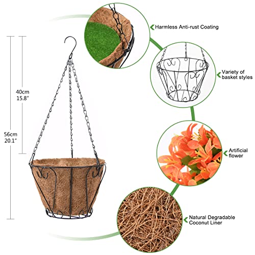 Inqcmy Artificial Hanging Violet Flowers In Basket For Patio Garden Decor,Artificial Hanging Vine Plant In Basket,Coconut Lining With Flower For The Decoration Of Outdoor And Indoor(Orange) #TOP5