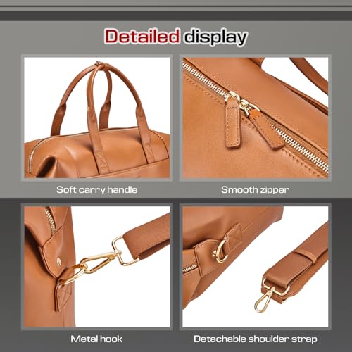 Joyway Leather Travel Bag for Men, Travel Duffel Bags for Women，Large Weekender Overnight Bag, Waterproof Carry On Bag Travel Tote Bag Gym Bag with Luggage Strap by Joyway - Used condition - Image 3