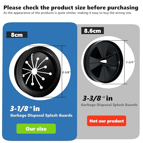 1+1 3-1/8 Inch Garbage Disposal Splash Guard, Collar Sink Stopper, Sink Baffle,Universal Rubber Food Waste Disposer Sink, 3-1/8 Inch Black Rubber.