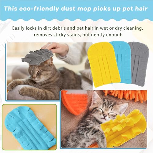 Image of Zubebe 12 Pcs Reusable Duster Refills Fleece,Yellow,Grey, Turq | Soft Polyester Fiber Flat Duster Refill Multi Surface Washable Cleaning Pad Tools for Home, Blinds, Car, Pet, Furniture, Fans