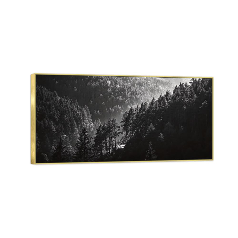 OZPWBVY Forest Black White Landscape Canvas Picture 60x120cm Gold Frame
