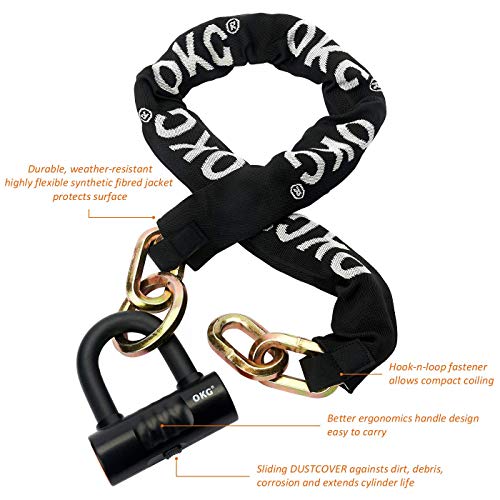 Okg Heavy Duty Motorcycle Chain Lock &Bike Chain Lock, 8 Lbs, 2.6Ft X 15/32 Inch Thick 12Mm Cut Proof Security Chain Combo 16Mm U Disk Lock, Ideal For Bicycles, Motorcycles, Mopeds And Scooters #TOP3