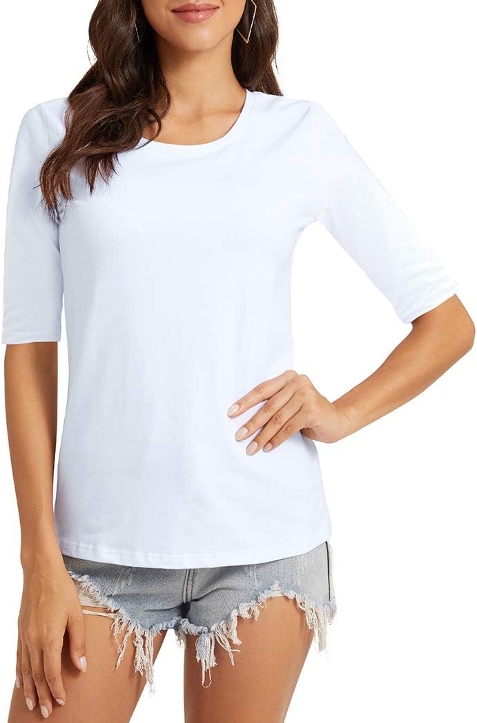 Women's Basic Half Sleeve Crew Neck T-Shirt Casual Solid Slim Cotton Top - Image 4