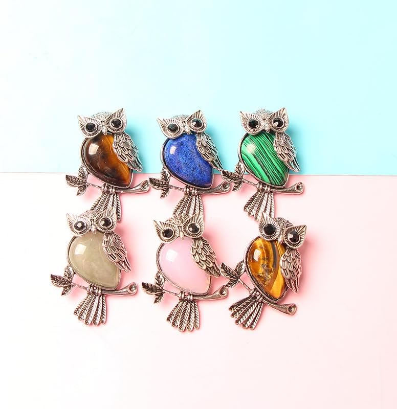 6PCS Crystal Stone Owl Pendant Charms - Random Color Gemstone, Handcrafted for DIY Jewelry & Christmas Decor - Image 5