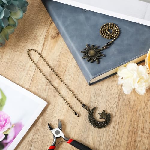 Image of Mabor Ceiling Fan Pull Chain, 2 Pack Ceiling Fan Chain Extenders Totem Bohemia Pendant Extension Decorative 3mm Beaded Ball Chain Extender Ornament with Connector Moon and Sun