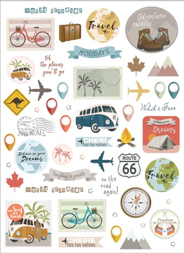 Etiquettes autocollantes Voyage de 0,5 à 4,5 cm x 104 pcs - MegaCrea