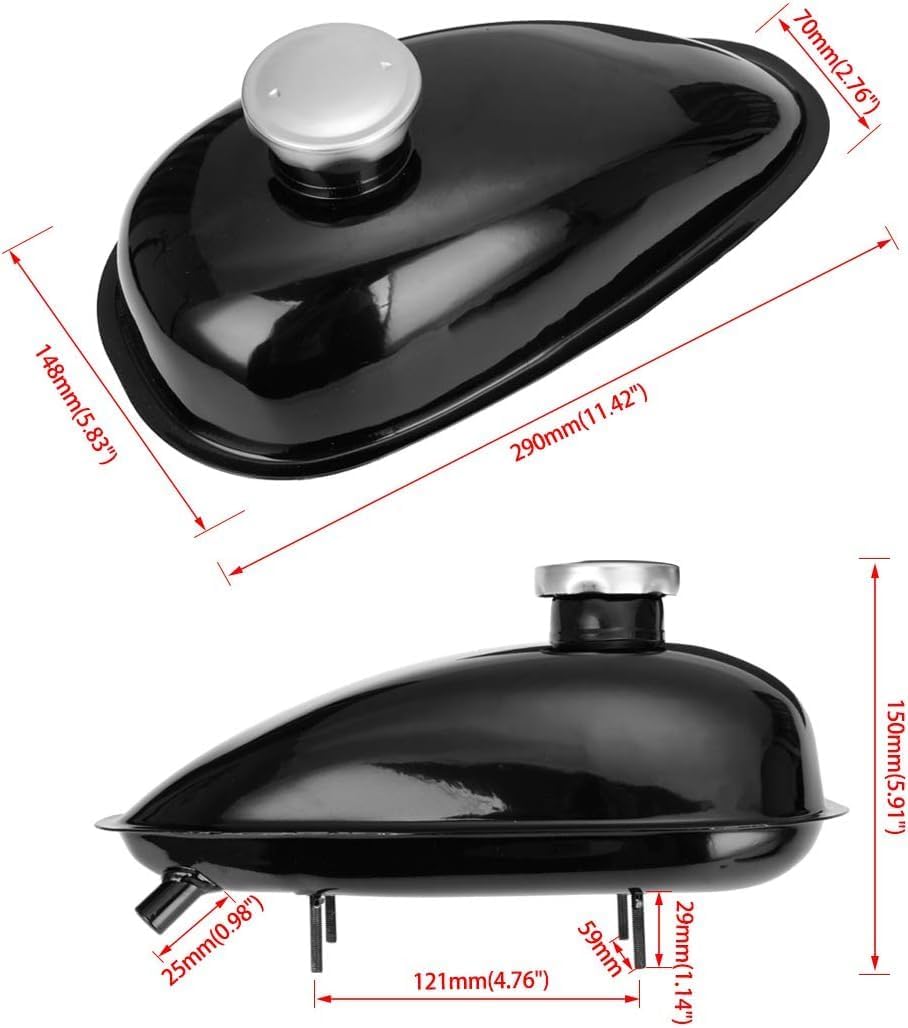 2L Metal Fuel Gas Tank with Petcock Gas Tank Cap for 80cc 60cc 49cc Motorized Bicycle Engine