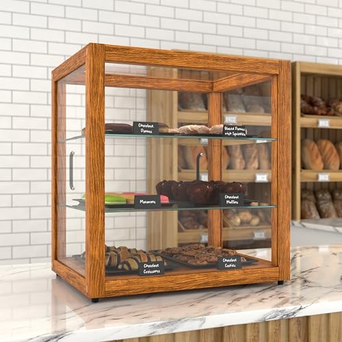 Image of KoolMore 20 in. 3-Tier Light Wood Countertop Dry Bakery Display Case, Pastry, Cake and Cookie Display with Tempered Glass