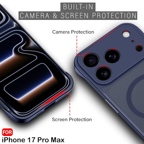 Image of TheGiftKart Hybrid Ultimate Slim Back Case Cover for iPhone 17 Pro Max Compatible with Magsafe | Lightweight Profile | Frosted Matte Translucent Hard Cover for iPhone 17 Pro Max (PC & TPU, Blue Sides)
